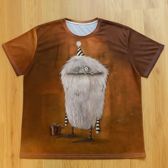 Brown Graphic T-Shirt with Cartoon Character - Picture 1 of 4